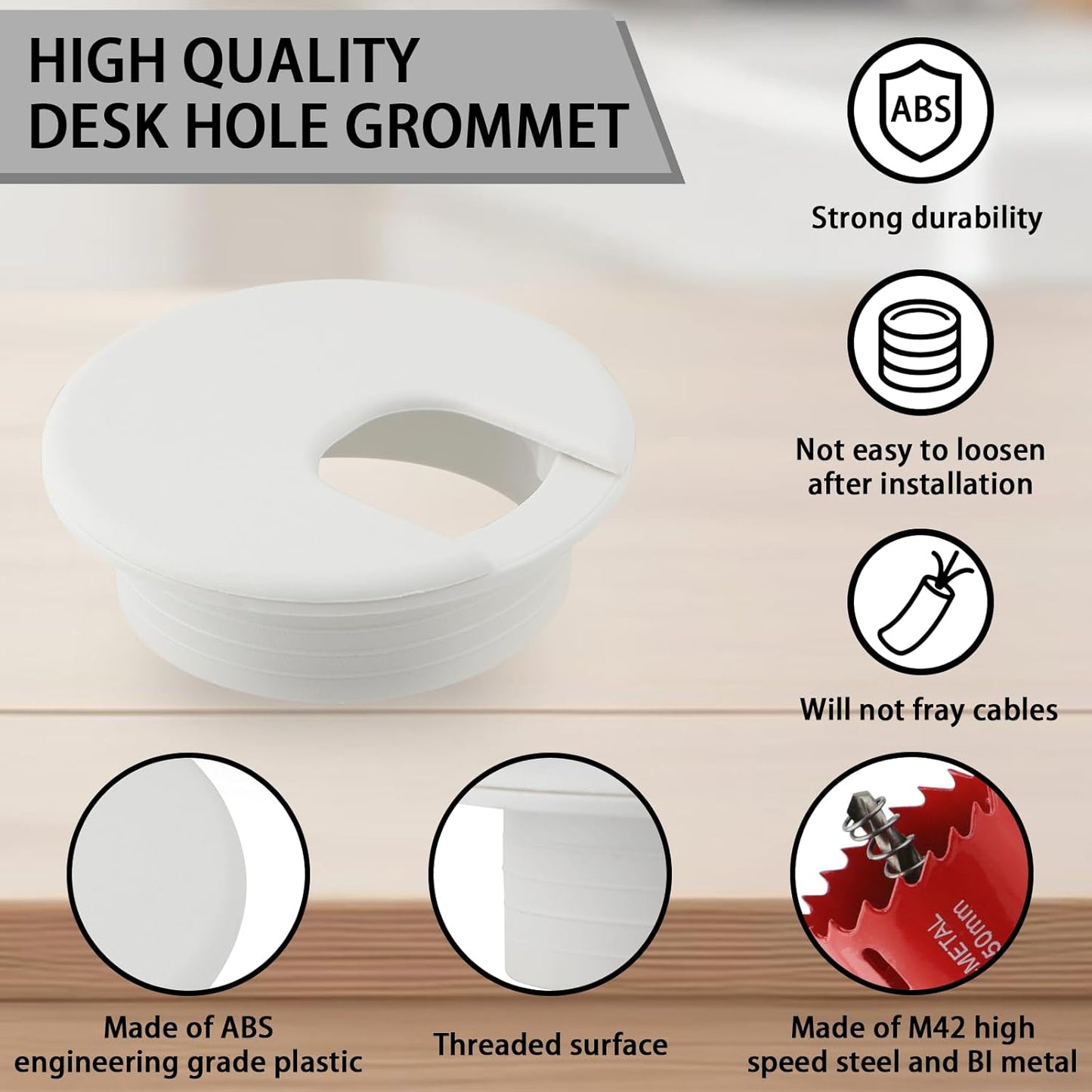 2 Inch(50mm) Desk Grommet,13 Pieces Wire Grommet, Desk Hole Cover for Cables with Hole Saw,Plastic Cable Cord Wire Hole Cover for Desk, Table,Cabinet,Countertop and Other Furniture(White)