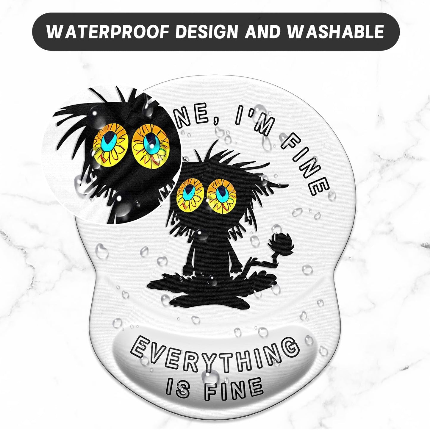 ITNRSIIET Ergonomic Mouse Pad with Gel Wrist Support Small Wrist Rest Smooth Surface Non-Slip PU Base Comfortable Office Supplies Pain Relief, 8.7 x 7.2 inches, Funny Black Cat