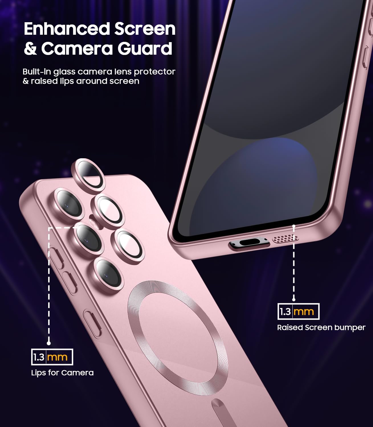 Magnetic for Samsung Galaxy S24 FE Case [Compatible with MagSafe][Built-in Camera Lens Protector] Slim Soft Silicone Bumper Shockproof Metallic Luster Phone Cover (Rose Gold)