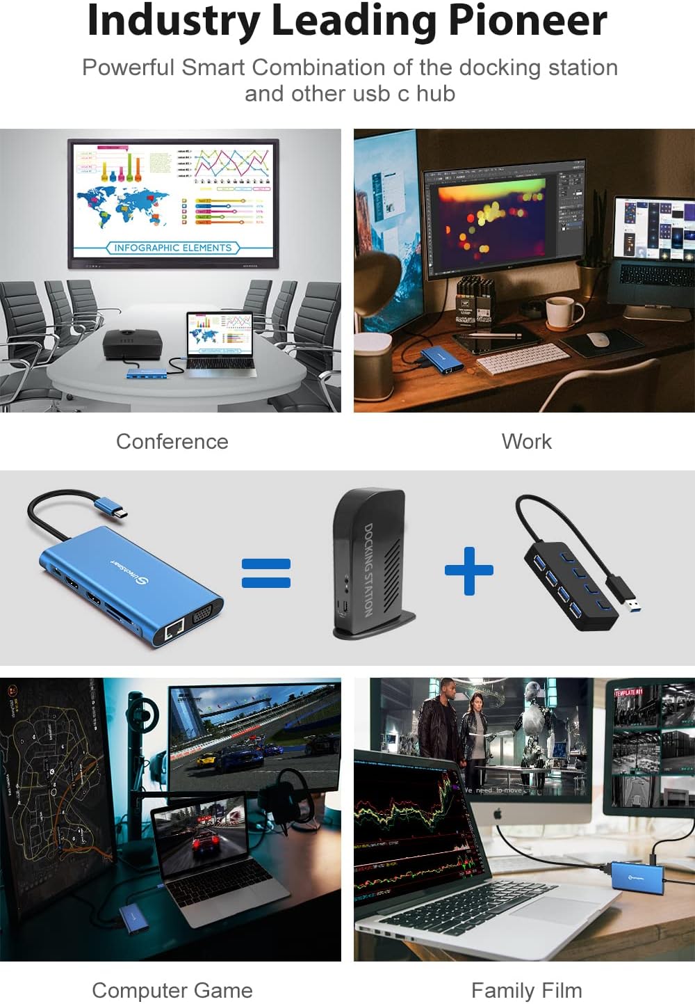 UtechSmart 11 in 1 Docking Station, Triple Monitors USBC Laptop Docking Station with 2 HDMI, VGA, PD3.0, SD TF Card Slot, 4 USB Ports USB-C Adapter Compatible for MacBook & Windows(Blue)