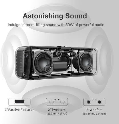 DOSS SoundBox H200 50W Home Bluetooth Speaker with Dual 3.5-Inch Woofers, Two 1-inch Tweeters, 35H Playtime, TWS, Sustainable Materials, BT 5.3, Wireless for Record Player/Computer/TV-Black