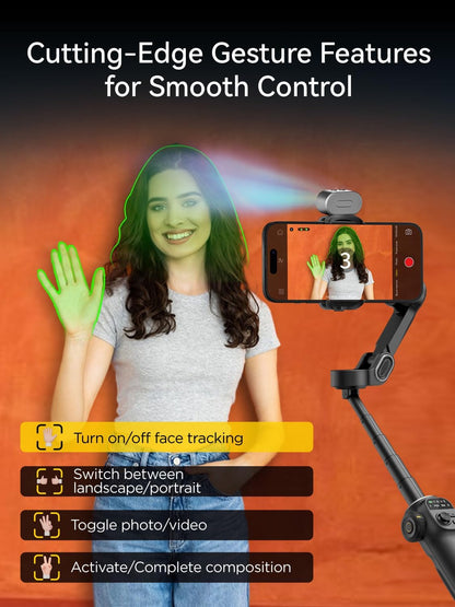 Gimbal Stabilizer for iPhone with AI Tracking Sensor, Elevate Your Filming w/7.8" Extension Rod and OLED Screen for Gimbal, iPhone Gimbal w/8.0 Stability for Sports Shooting-Smart X2 AI Black