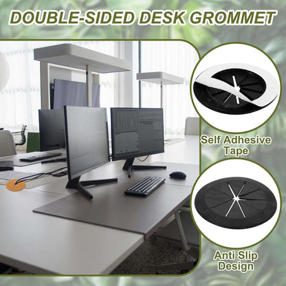 PATIKIL Desk Grommet 2-3/8", 4 Pcs Round Cable Grommet Cord Hole Cover with Adhesive Tape Flexible Table Wire Organizer for Office Home Table Countertop, Black