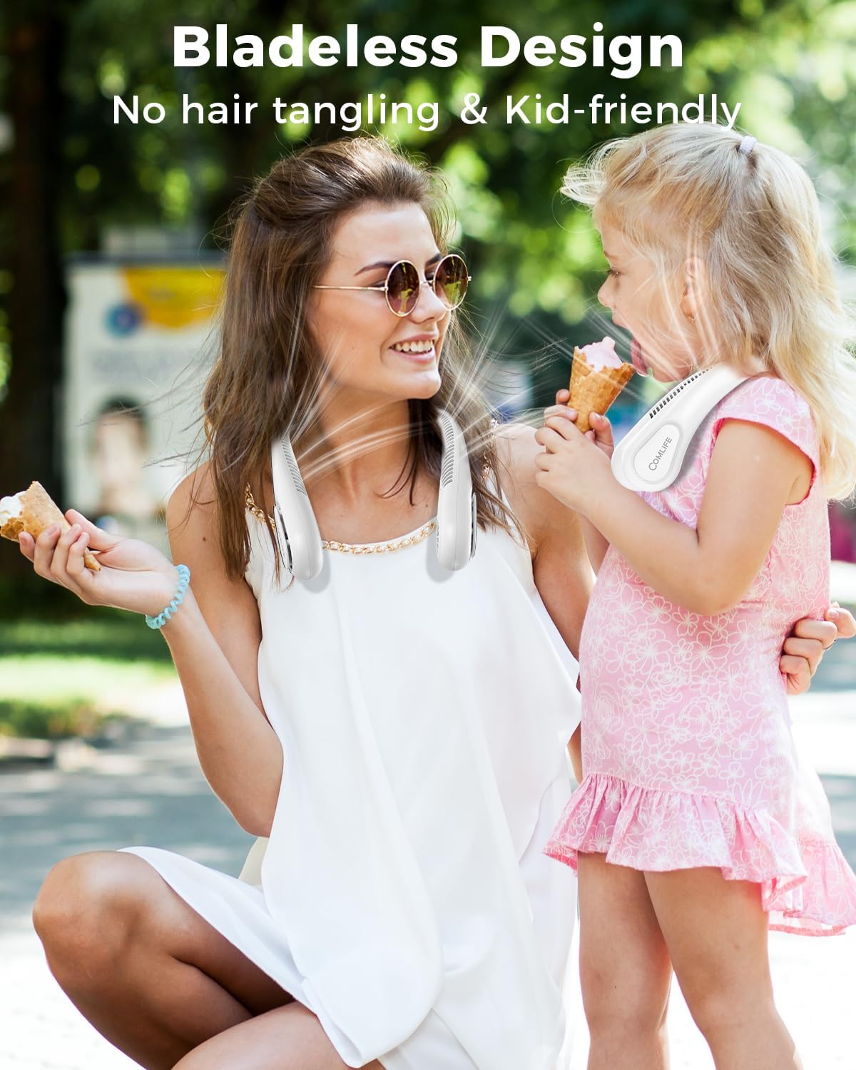 Portable Bladeless Neck Fan, 5000mAh Rechargeable Battery, 3 Speeds, Workout Essential, 360°Airflow, Twistable, Personal Wearable Neck Fan for Sports Outdoor Indoor, Gifts for Man Woman Family