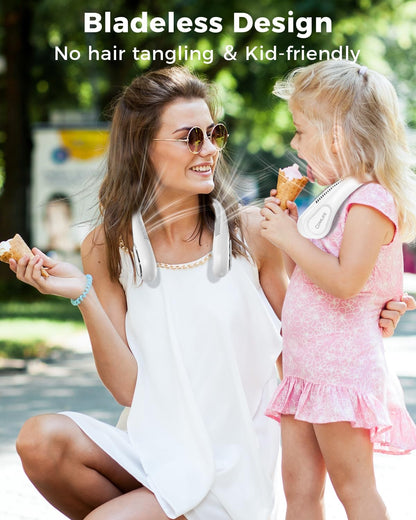 Portable Bladeless Neck Fan, 5000mAh Rechargeable Battery, 3 Speeds, Workout Essential, 360°Airflow, Twistable, Personal Wearable Neck Fan for Sports Outdoor Indoor, Gifts for Man Woman Family