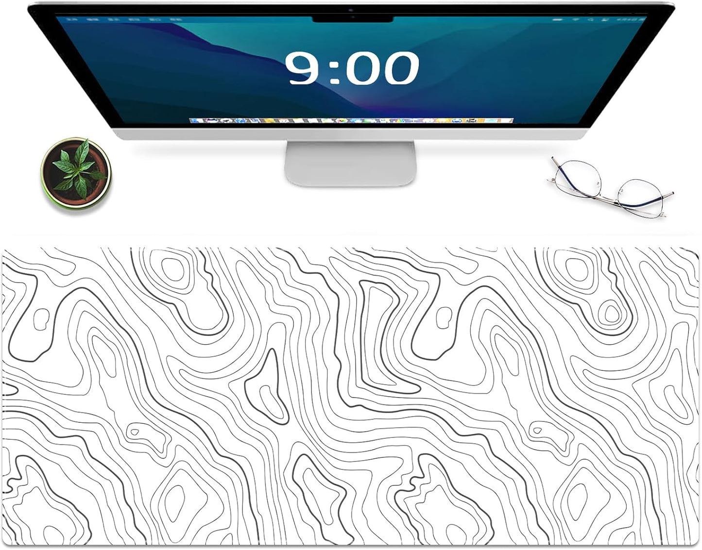 Gaming Mouse Mat Forest Background Pattern XXL XL Large Mouse Mat Long Extended Mouse Pad Desk Mat Non-Slip Rubber Mice Pads Stitched Edges Thin Pad (Topographic Map White)