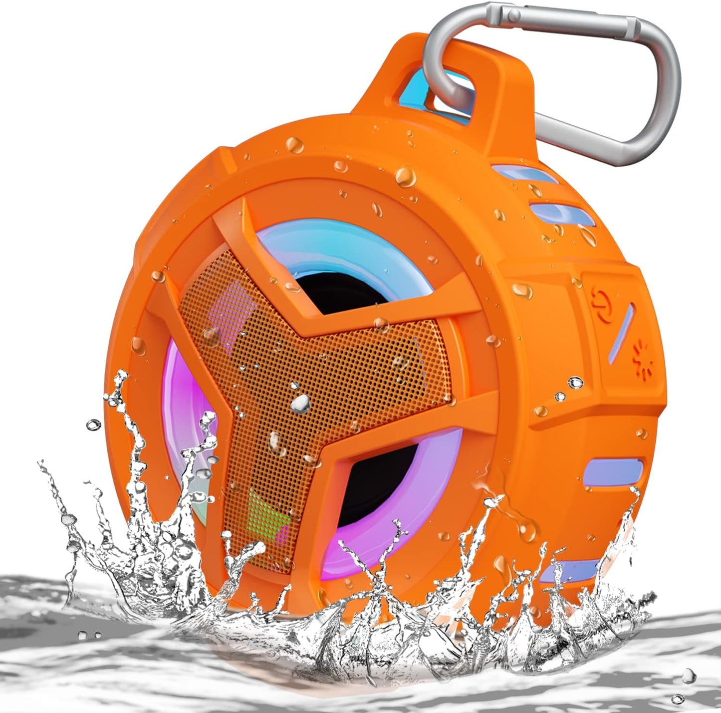 EBODA Bluetooth Shower Speaker, IPX7 Waterproof Portable Wireless Small Mini Speakers, Floating, 2000 mAh with RGB Light for Pool, Beach, Boat, Kayak Accessories, Gifts for Men and women -Orange