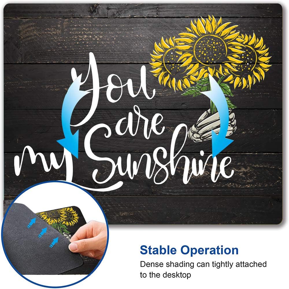 Sunflower 'You Are My Sunshine' Black Wood Gaming Mouse Mat - Square Waterproof Non-Slip Rubber Base Office Laptop Mouse Pad