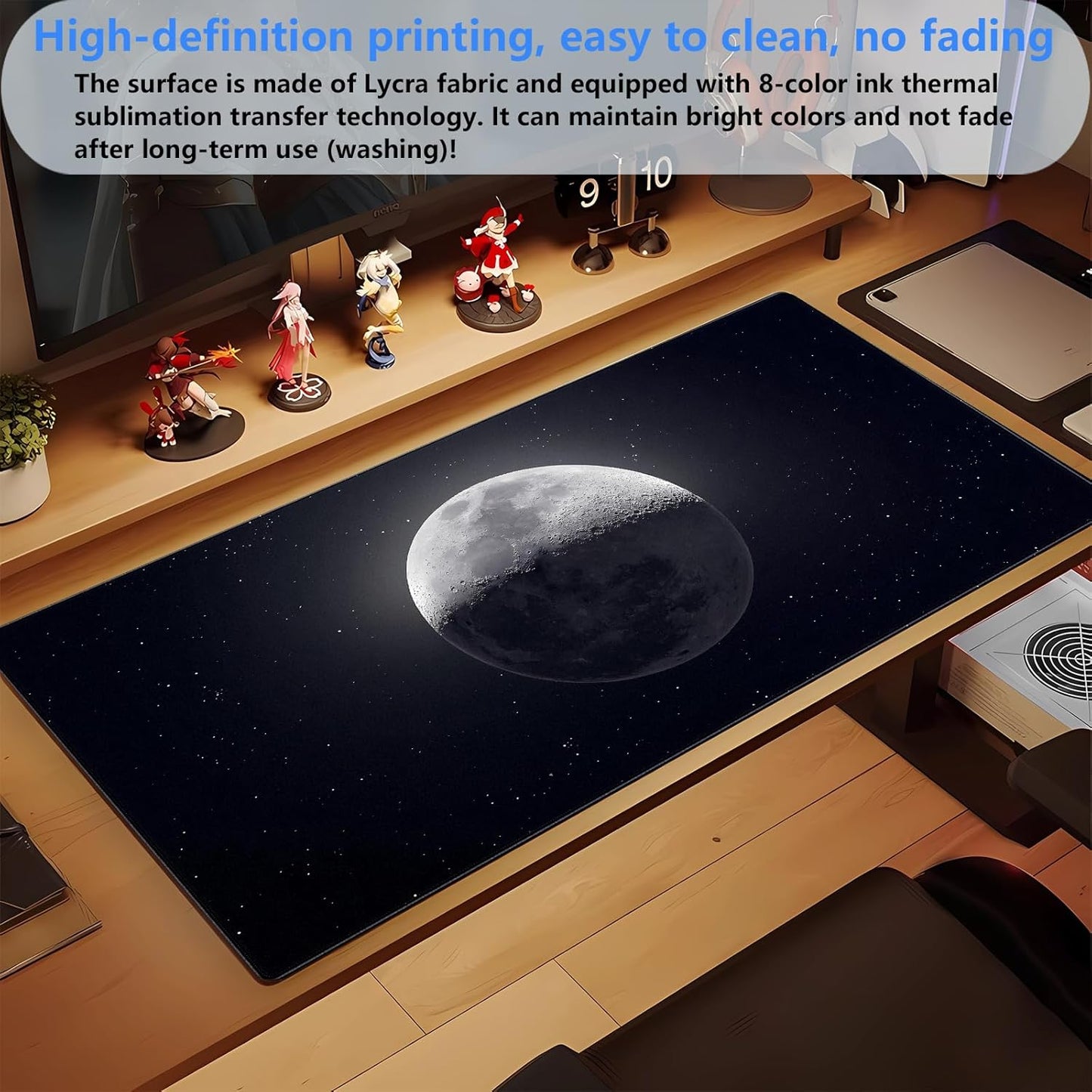 Moon Mouse Pad Sci-fi Galaxy Desk Mat Extended XL Large Gaming Mousepad Dark Computer Pad with Stitched Edges 31.5 x 15.7 inch Keyboard and Mouse pad Office Desk Decoration Pad