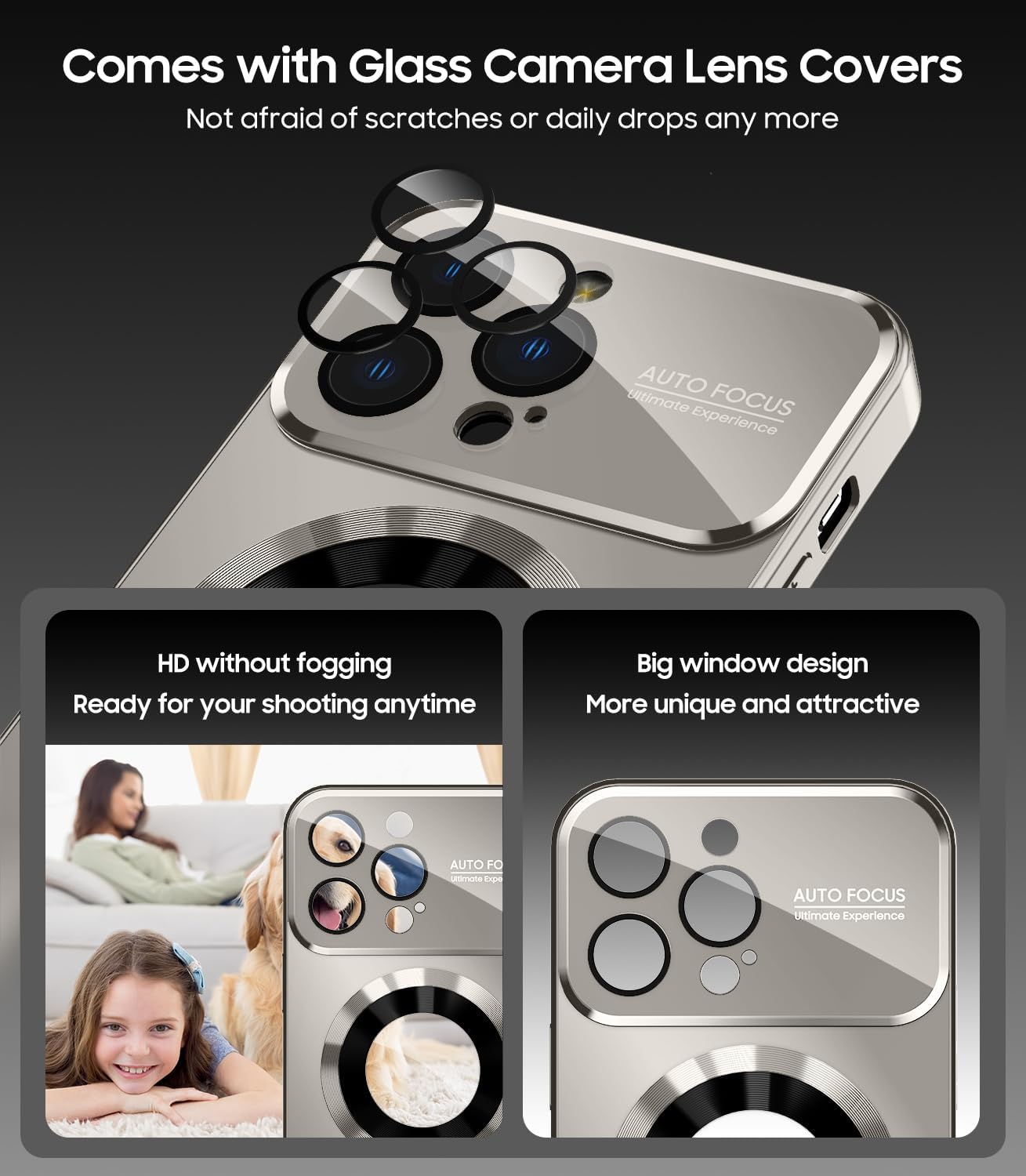 Magnetic for iPhone 13 Pro Case, Built-in Camera Lens Protector, Compatible with MagSafe, Logo View, Military Grade Protective Phone Cover, Titanium Gray