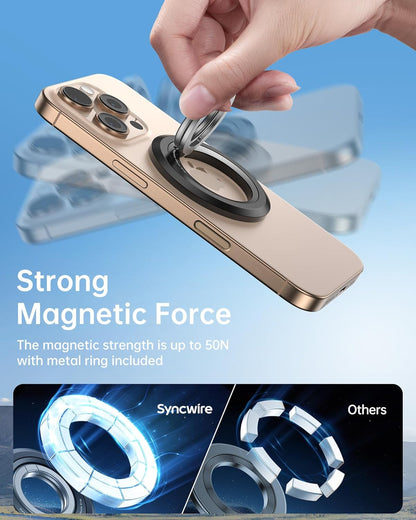 SYNCWIRE for MagSafe Ring Phone Holder, 360° Rotation Magnetic Cell Phone Grip Dual-Sided Magnets Phone Ring Kickstand Compatible with iPhone 16 15 14 13 12 Pro Max MagSafe, Android, Samsung etc.