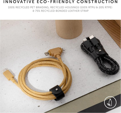 Native Union Belt Cable Duo – 5ft Ultra-Strong Braided Universal Charging Cable – Made with Recycled Materials – 2-in-1 Multi-Device MFi Certified Connectors for Lightning & Type-C Devices (Kraft)