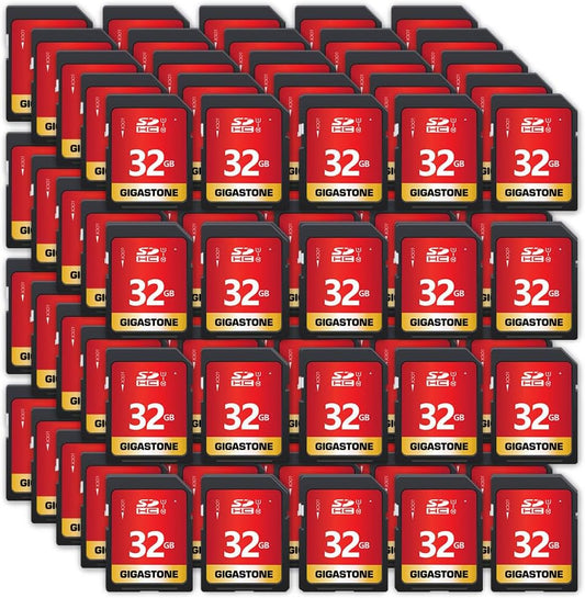 GIGASTONE 32GB SD Card 100-Pack UHS-I U1 Class 10 SDHC Memory Card High-Speed Full HD Video Compatible with Canon Digital Camera, SPYPOINT TACTACAM Trail Camera, with 100 Mini Cases