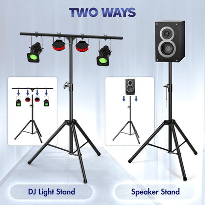 Qoope DJ Light Stand T-Bar,Heavy-Duty DJ Stand Tripod Adjustable DJ Lighting Stand Portable Stage Light Stand for DJ Lights Bar Party Light