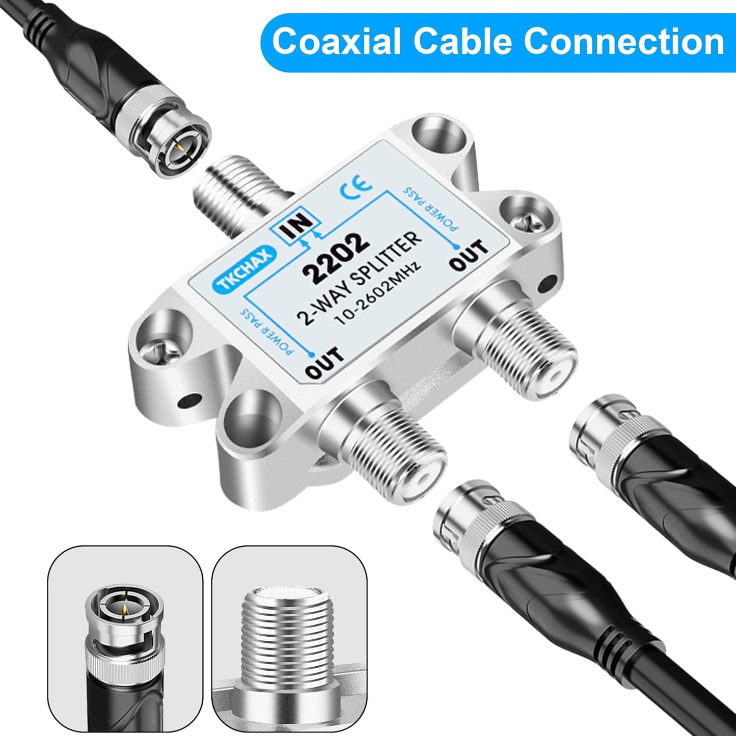 2 Way Coaxial Cable Splitter,Support 10-2602MHz, RG6 Compatible, Nickel-Plated for Cable Splitter,Work with CATV, Satellite TV,Antenna System and MoCA Configurations