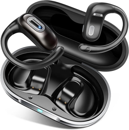 Open Ear Headphones, Bluetooth 5.4 Wireless Earbuds, 50H, Air Conduction Ear buds, HD Stereo Bass Over Ear Earphones with Earhooks, Ultra-Comfort Secure Fit, IPX7 Waterproof Headset for Working Sports