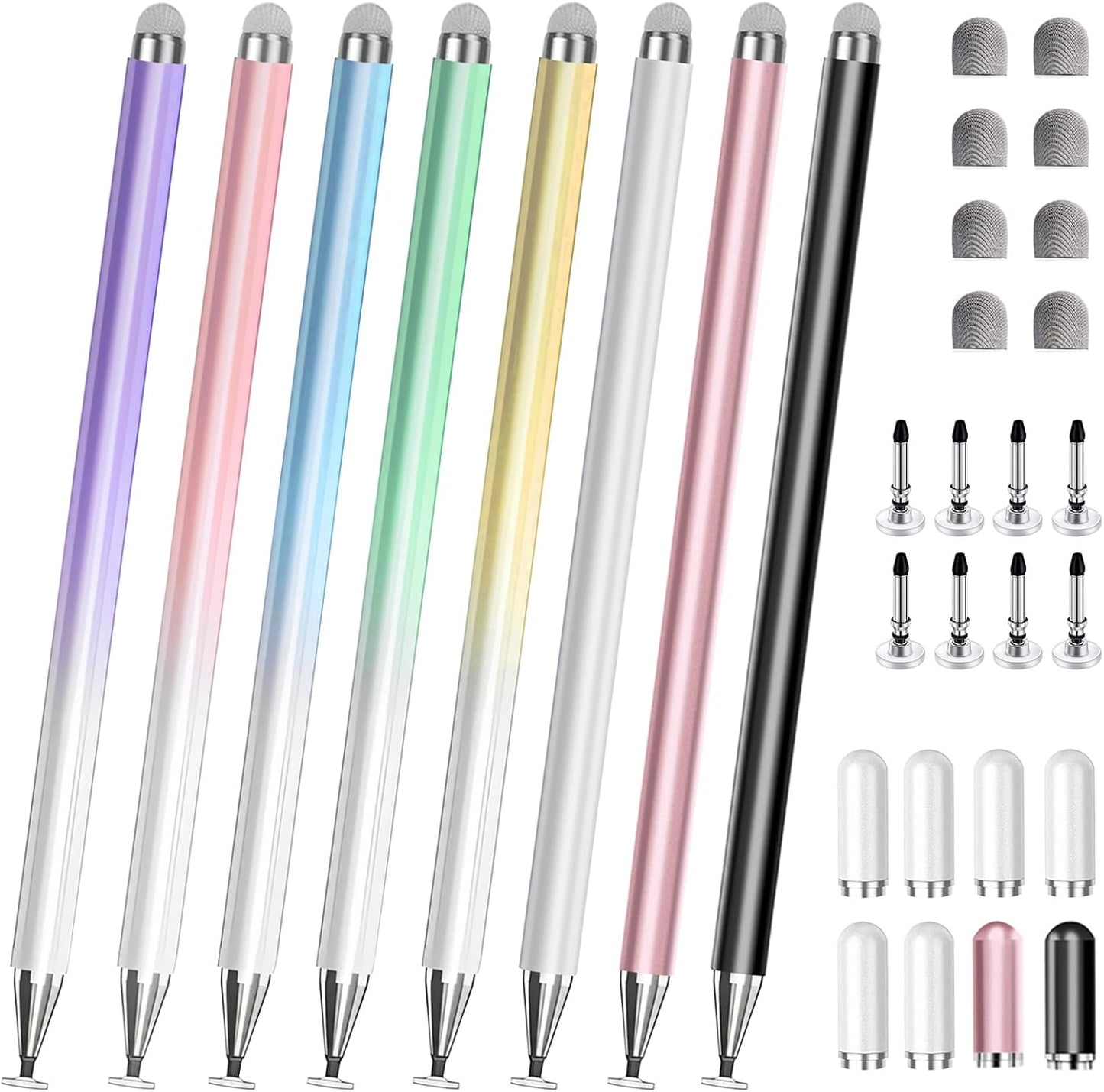 Stylus Pen for Touchscreen, 2 in 1 Stylists Pens Compatible with All Touch Screens Devices, Tablets, iPhone, iPad, Android, Computer, Laptop, Fine Disc Tip Drawing Styluses [8 Pack]