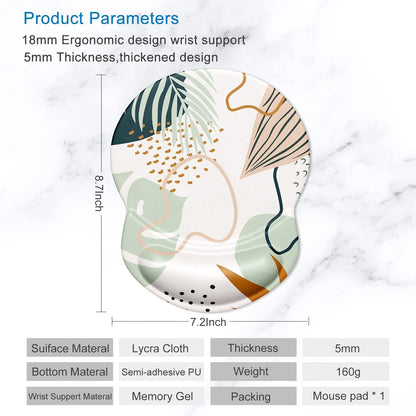 ITNRSIIET Ergonomic Mouse Pad with Gel Wrist Support Small Wrist Rest Smooth Surface Non-Slip PU Base Comfortable Office Supplies Pain Relief, 8.7 x 7.2 inches, Tropical Plants