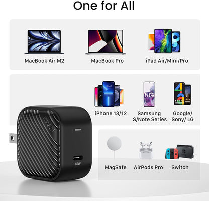 INVZI GaNHub USB C Charger 67W, GaN III PPS Mini Fast Foldable Power Adapter with USB-C Cable for MacBook Pro/Air, Galaxy S24, Dell XPS, HP, iPhone 16/15 Pro, iPad Pro, Steam Deck, Laptops