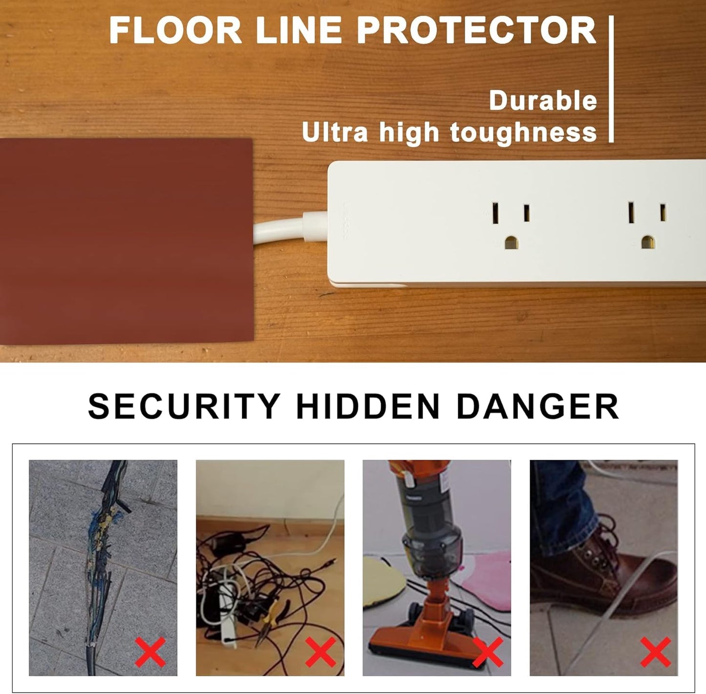 6.5Ft Floor Cord Cover Brown Silicone Cable Protector Easy to Install Wire Organizer and Hider for Home, Office, Garage (Brown-2m)