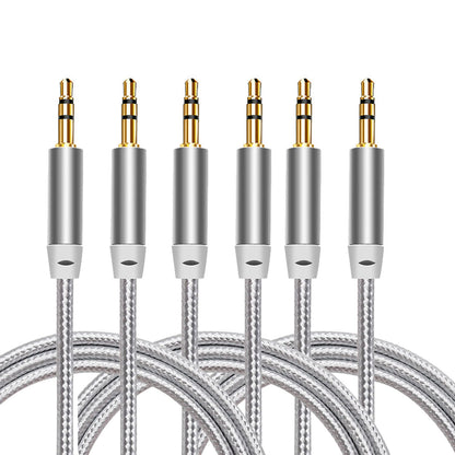 3.5mm Nylon Braided Stereo Audio Cable,(3 Pack) 4.9ft/1.5m Male to Male Aux Cord Audio Cord Compatible iPhones, iPads and Other 3.5mm DC Plug Port Device (Silver)