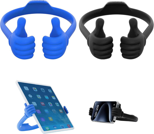 Honsky Thumbs Up 2 Pack Tablet Stand, Universal Holder for Desk, Lazy Display Stands, Stocking Stuffer Ideas, Cute Blue/Black