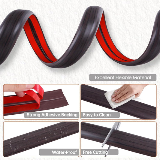 Floor Cord Cover for Wires on Floor Self Adhesive Cord Hider Floor Cable Management Wire Covers for Cords Protector Prevent Cable Trips Cord Cavity W 0.47" x H 0.27", Black Walnut, 3.3Ft