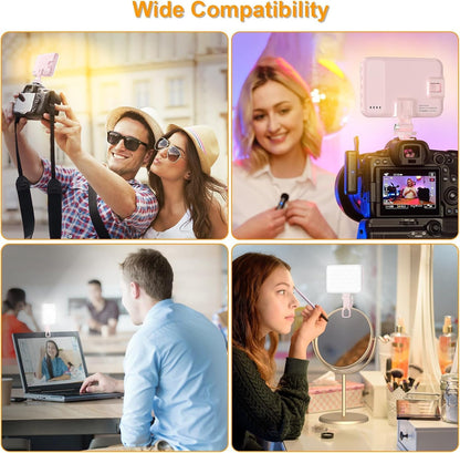 Hagibis LED Camera Light Video Lights Portable Photography Lighting 60 LED 2200mAh Rechargeable Selfie Light 7 Modes, 10-Level Brightness, Portable Clip on Light for Phone/Tablet/Laptop, Pink