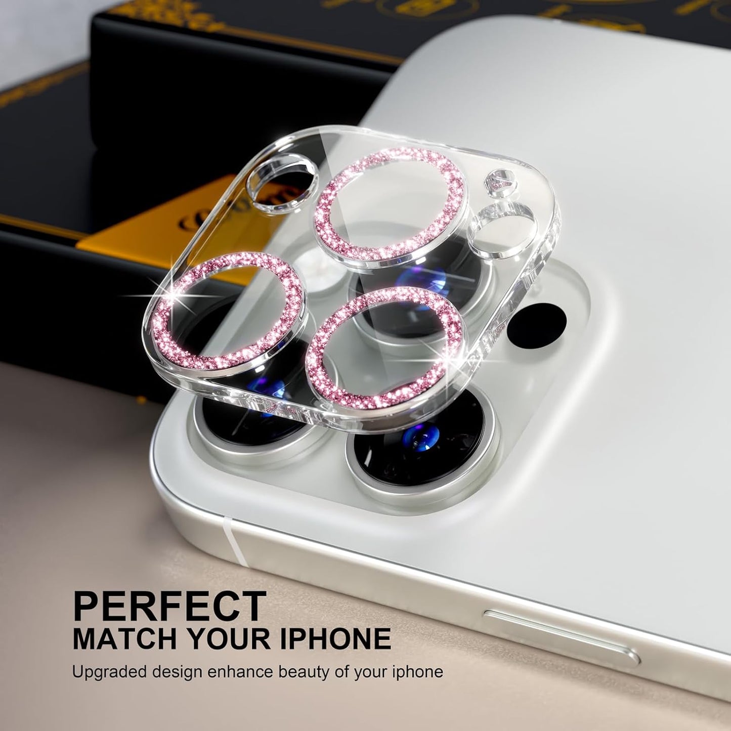 beuxece for 6 Pack iPhone 16 Pro/iPhone 16 Pro Max Camera Lens Protector [Drop Protection] [Case Friendly] [Easy Installation] 9H Tempered Glass Camera Screen Protector Cover, Glitter Pink