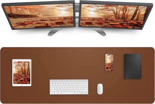 Large Desk Mat 55" x 17"Leather Desk Pad Protector,Mouse Pad,Office Desk Mat, Non-Slip PU Leather Desk Blotter,Waterproof Keyboard mat for Office/Home/Decor (Brown)