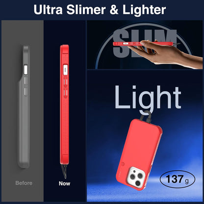 GIN FOXI Fast Charging Battery Case for iPhone 15 Pro Max/15 Plus, 8000mAh 15W Ultra Slim Charger Case Rechargeable Portable Extended Power Bank Case Cover Battery Pack Built-in Cable, Red(6.7”)