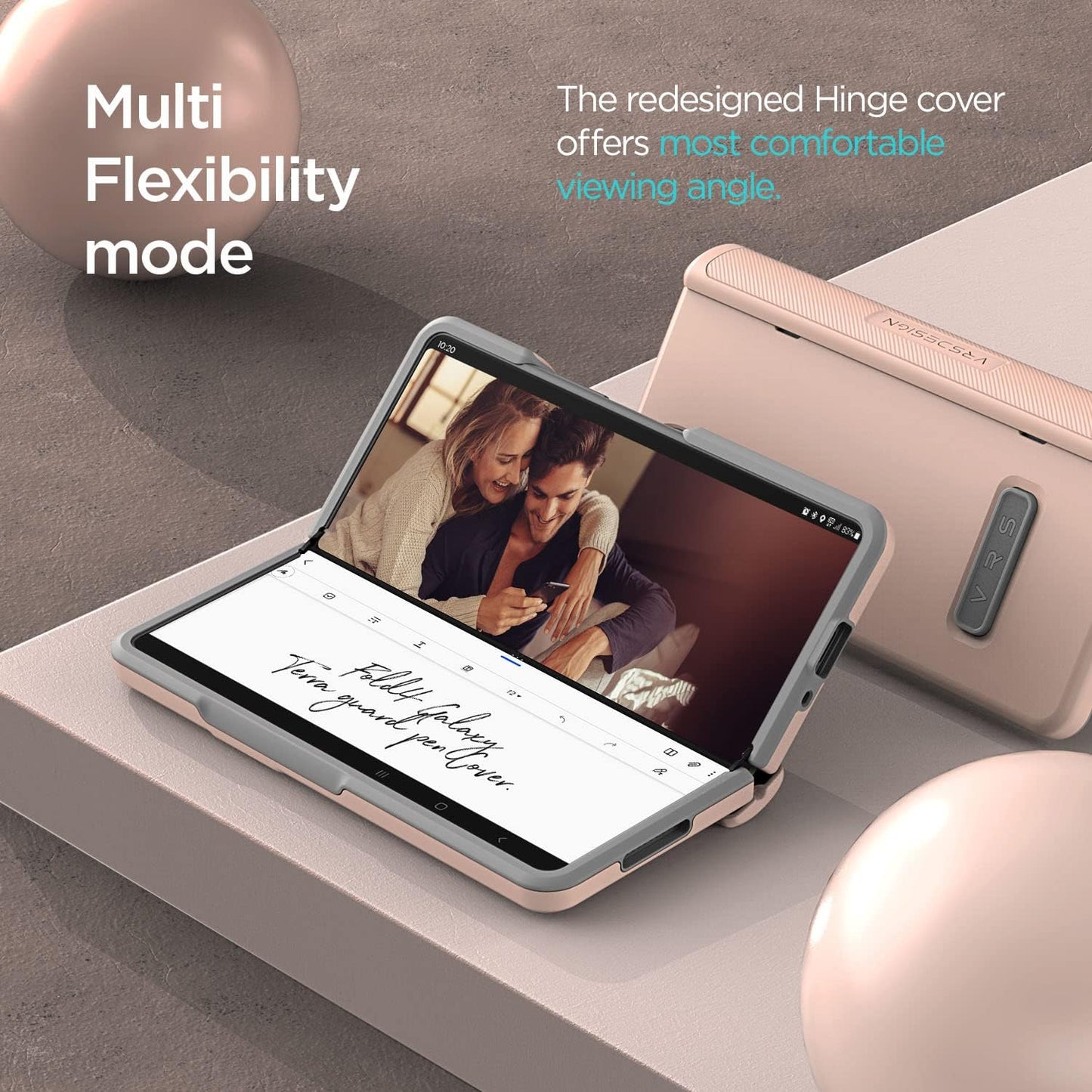 VRS DESIGN Terra Guard Modern for Galaxy Z Fold 4 5G (2022), Premium Modern Neat Style [Anti Scratch Hinge Protection] Case with Tempered Glass Screen Protector (Pink Sand)