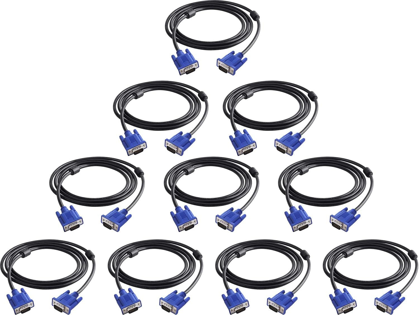 VGA to VGA Monitor Cable 15 Pin Male to Male Computer Cord Support 1080P Full HD for Laptop TV Projector - 6 Feet(10 Pack)