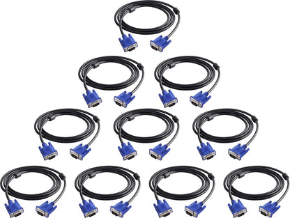 VGA to VGA Monitor Cable 15 Pin Male to Male Computer Cord Support 1080P Full HD for Laptop TV Projector - 6 Feet(10 Pack)