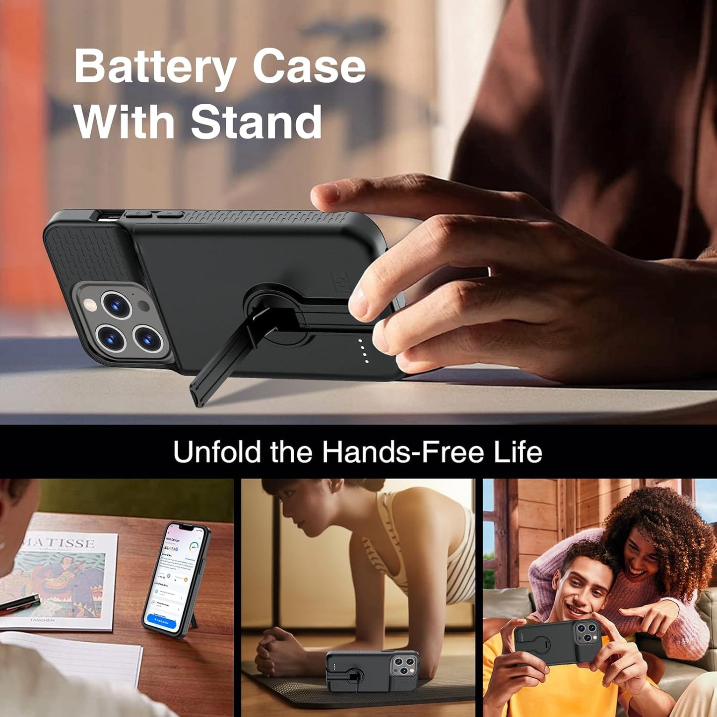 GIN FOXI Battery Case for iPhone 14 Pro Max/14 Plus/13/12 Pro Max, Charging Cases with Stand 8000mAh Portable Extended Case Cover Juice Box for iPhone 14 Pro Max, 14Plus, 13/12Pro Max (6.7”) Black