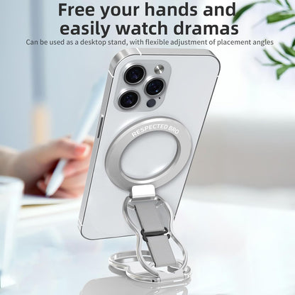 RESPECTED-BRO-Magnetic-Phone-Grip-Stand-with-Finger-Strap, 4-in-1 Magnetic Ring Holder, Kickstand and Elastic Strap for Smartphones, Universal Fit for iPhone, Android, and Cases (Silver)