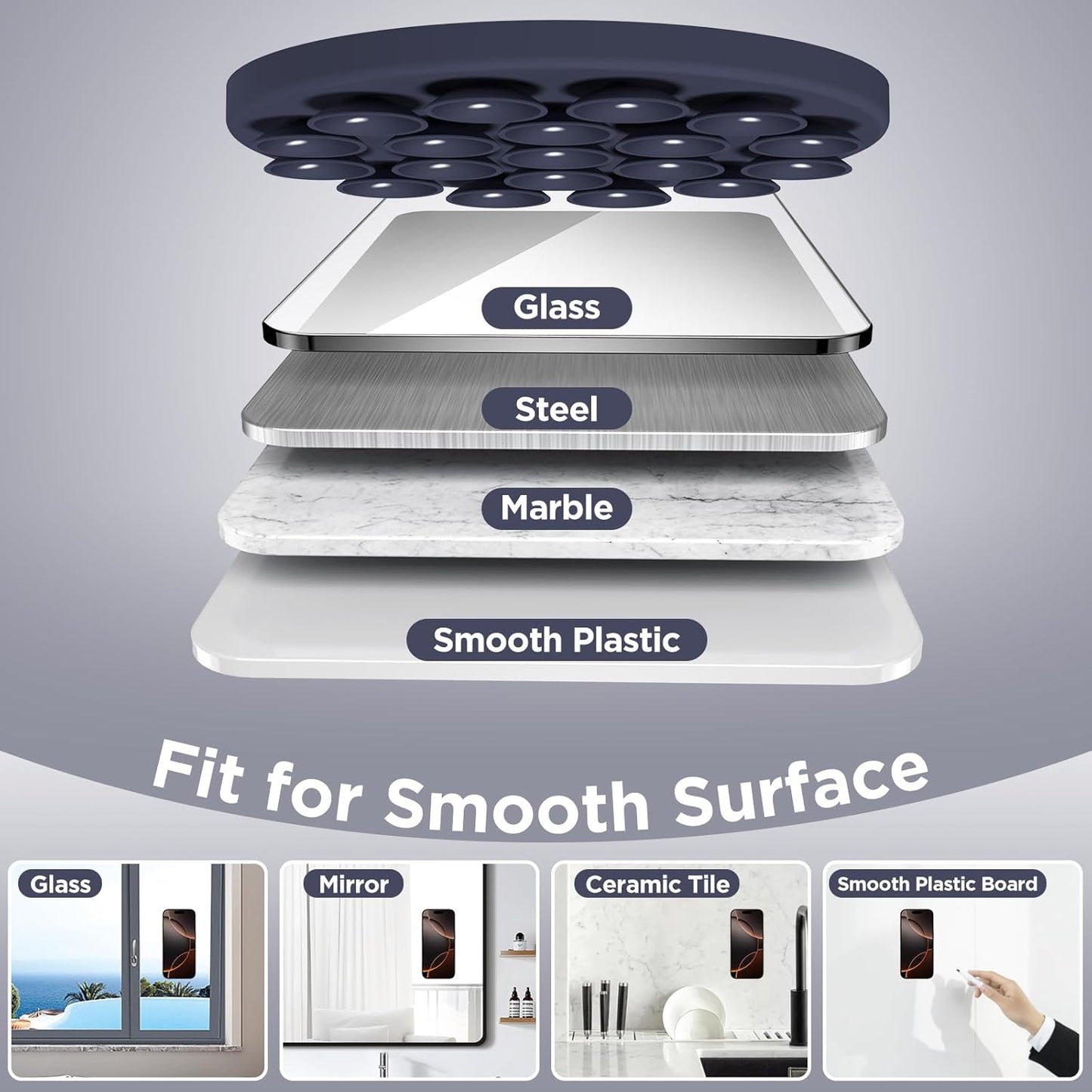 Magnetic Suction Cup Phone Mount for MagSafe Case, Silicone Hands-Free Grip Holder for iPhone and Android, Mirror Shower Phone Stand for Makeup FaceTime Gym Kitchen Bathroom, Midnight Blue