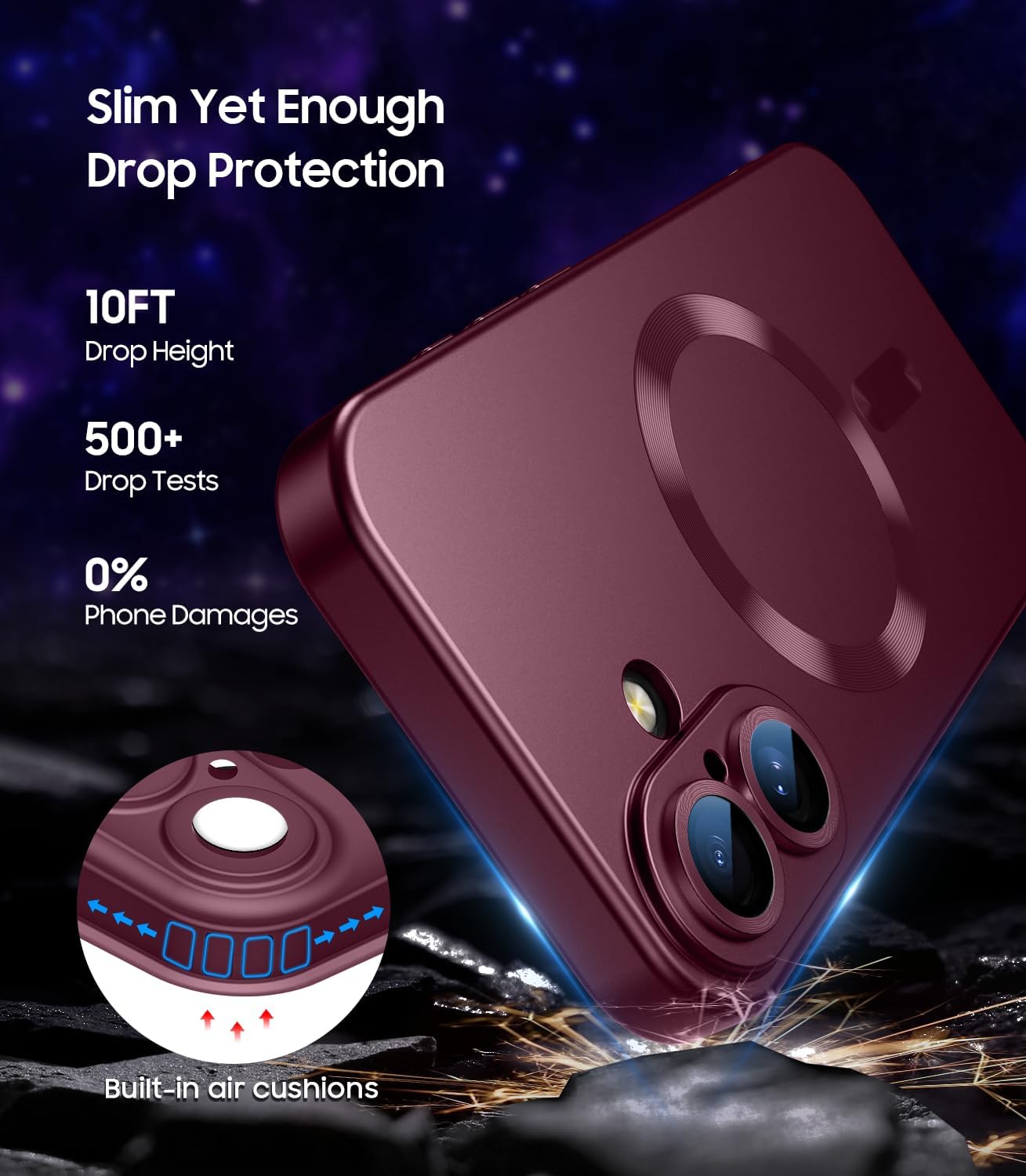 Magnetic for iPhone 16 Case [Compatible with MagSafe][Built-in Camera Lens Protector] Slim Soft Silicone Bumper Shockproof Metallic Luster Phone Case (Burgundy)