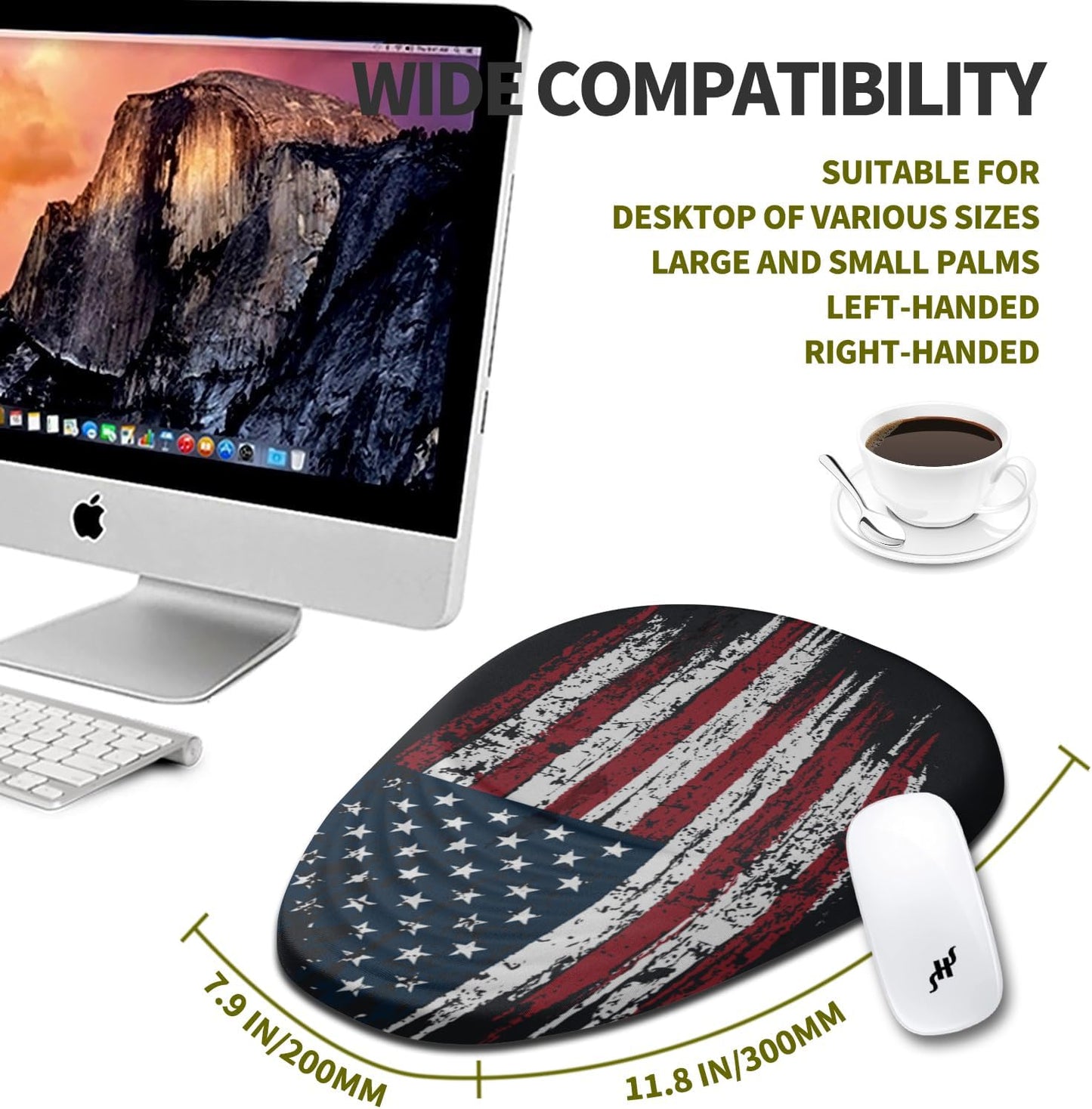 Hokafenle Ergonomic Mouse Pad Wrist Support, Terraced Slope Carpal Tunnel Wrist Pad for Mouse with Unibody Memory Foam, Wrist Rest Pain Relief Mousepad (US Flag, 11.8x7.9 in)