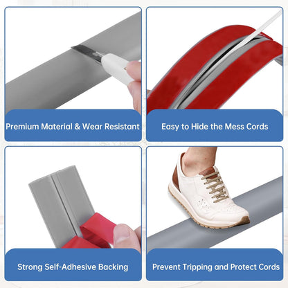 Floor Cord Cover Self Adhesive Cord Hider Floor Extension Cord Covers for Floor Power Cord Protector Cable Management Prevent Cable Trips Cable Cavity 0.59" W x 0.31" H (Grey, 10Ft)