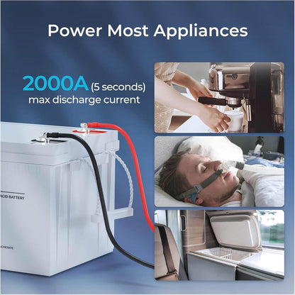 Renogy Deep Cycle AGM Battery 12 Volt 200Ah, 3% Self-Discharge Rate, 2000A Max Discharge Current, Safe Charge Most Home Appliances for RV, Camping, Cabin, Marine and Off-Grid System, Maintenance-Free