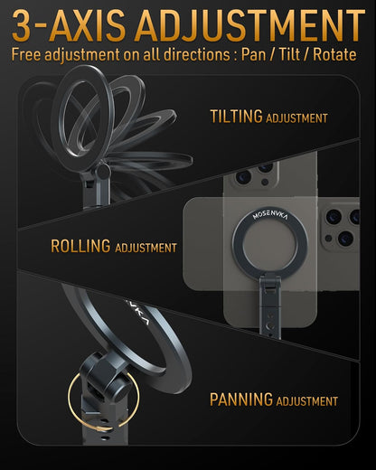 Magnetic Tripod Phone Mount,Travel Phone Grip for iPhone,Foldable Desk Stand Magnet Phone Holder, Phone Mount for Content Creator with 1/4" Hole&Cold Shoe for iPhone 16/15/14/13/12/Tripod
