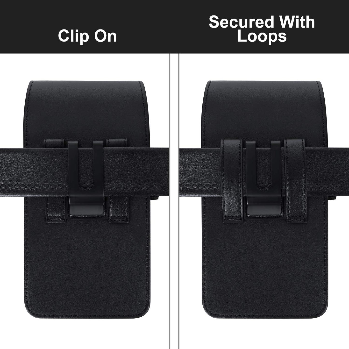 BECPLT Leather Holster Belt Case for iPhone 16 Pro/15/14/13/12/11 Pro & Galaxy S25/S24/S23/S22/S21/S20 - Slim Hard Case with Clip/Loops - Black