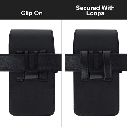 BECPLT Leather Holster Belt Case for iPhone 16 Pro/15/14/13/12/11 Pro & Galaxy S25/S24/S23/S22/S21/S20 - Slim Hard Case with Clip/Loops - Black