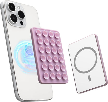 Sucky Upgraded Magnetic Suction Cell Phone Grip for MagSafe Case, Silicone Octo Cup Buddy Holder, Durable Magnet Phone Accessory for iPhone and Android (Light Purple)