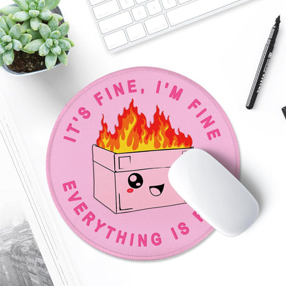 ITNRSIIET Round Mouse Pad with Stitched Edge Premium-Textured Waterproof Non-Slip Rubber Base Desktop Protection Mat Diameter 8.7 inches, Pink Cute Dumpster