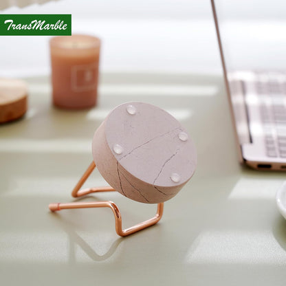 Marble Phone Stand with Metal Holder, Charging Available While Using, Swipe Up to Unlock, Made of Natural Marble as Business Card Holder for Office Desk (Rose Pink + Rose Gold)