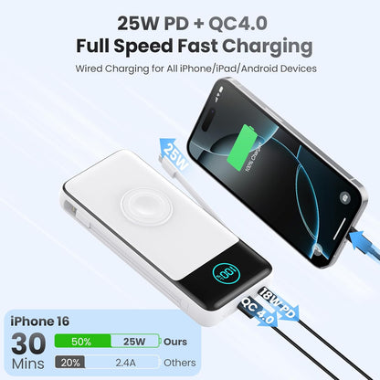 Portable Charger 26800mah for iPhone with Built-in Cables & AC Wall Plug,6-in-1 USB C Power Bank with iWatch Charger,25W PD Fast Charging Battery Pack for iPhone 16/15/14/13/12,Android,Apple Watch etc