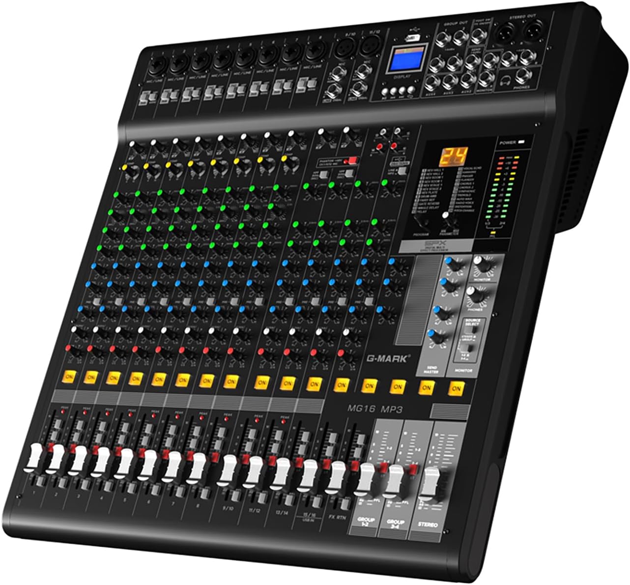 Audio Mixer Bluetooth G-MARK Professional Mixer Usb Interface Sound Board Console System 16 Channel Digital MP3 Computer Input 48V Phantom Power Stereo DJ 24-Bit SPX Effects Mixing Console