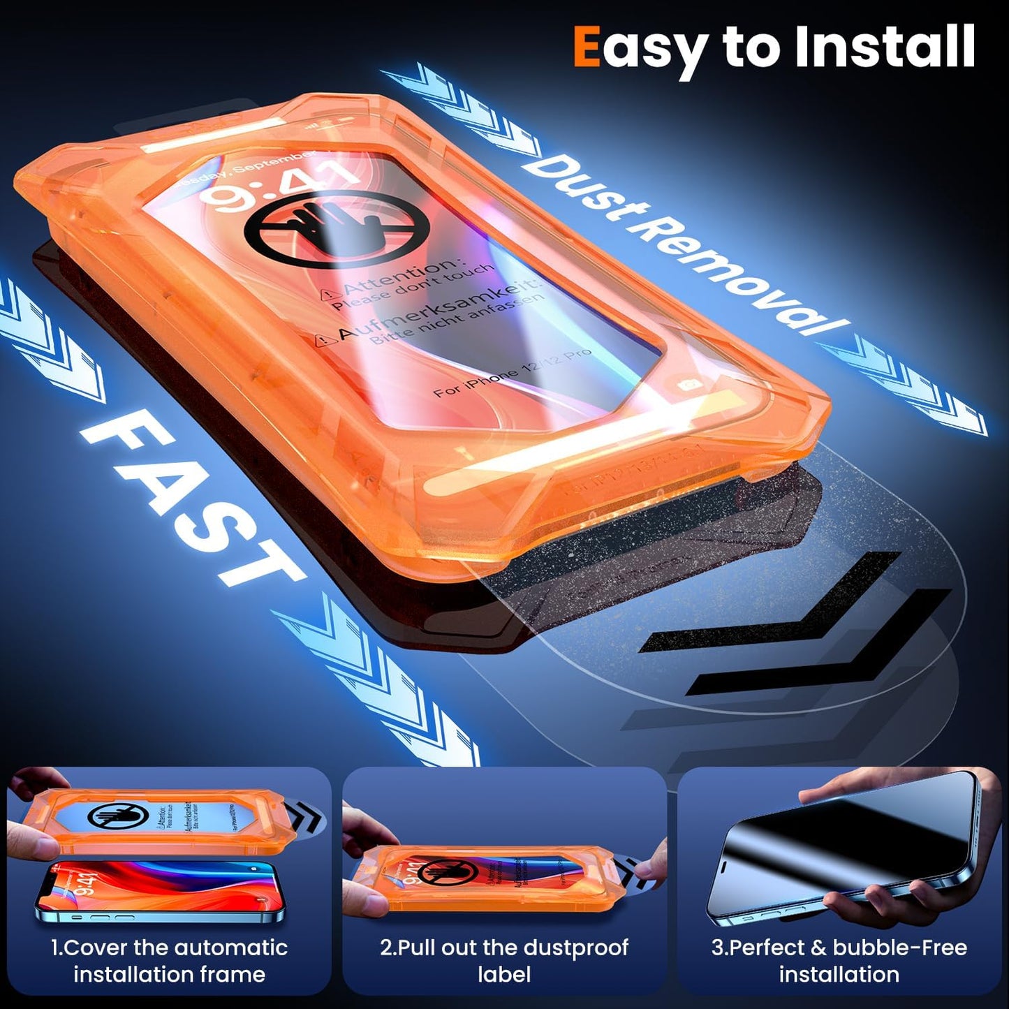 UniqueMe for iPhone 12 / iPhone 12 Pro Screen Protector - [Military Grade Shatterproof & 9H+ Hardness] Screen Protector 12 Pro Tempered Glass Full Coverage Protection, Easy Installation, 2 Packs